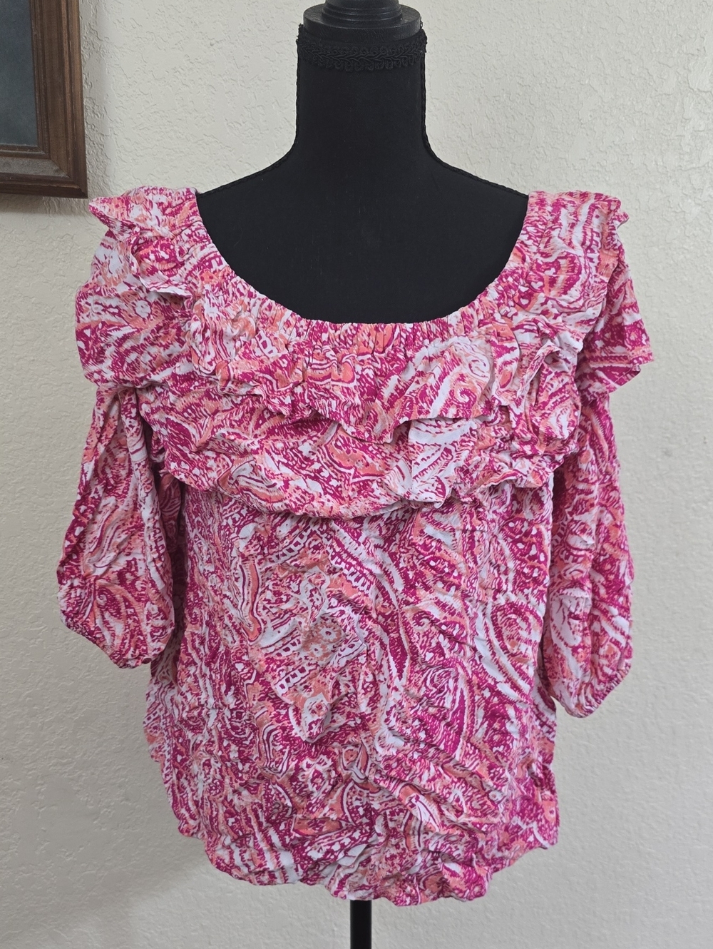 Vince Camuto Pink Paisley Ruffle Off-Shoulder Blouse